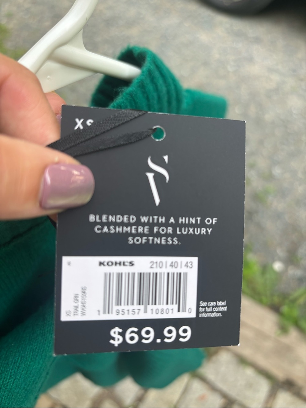 NWT Cozy Chic: Trail Green Cashmere Blend Rib-Sleeve Mock Neck Sweater - Picture 7 of 8